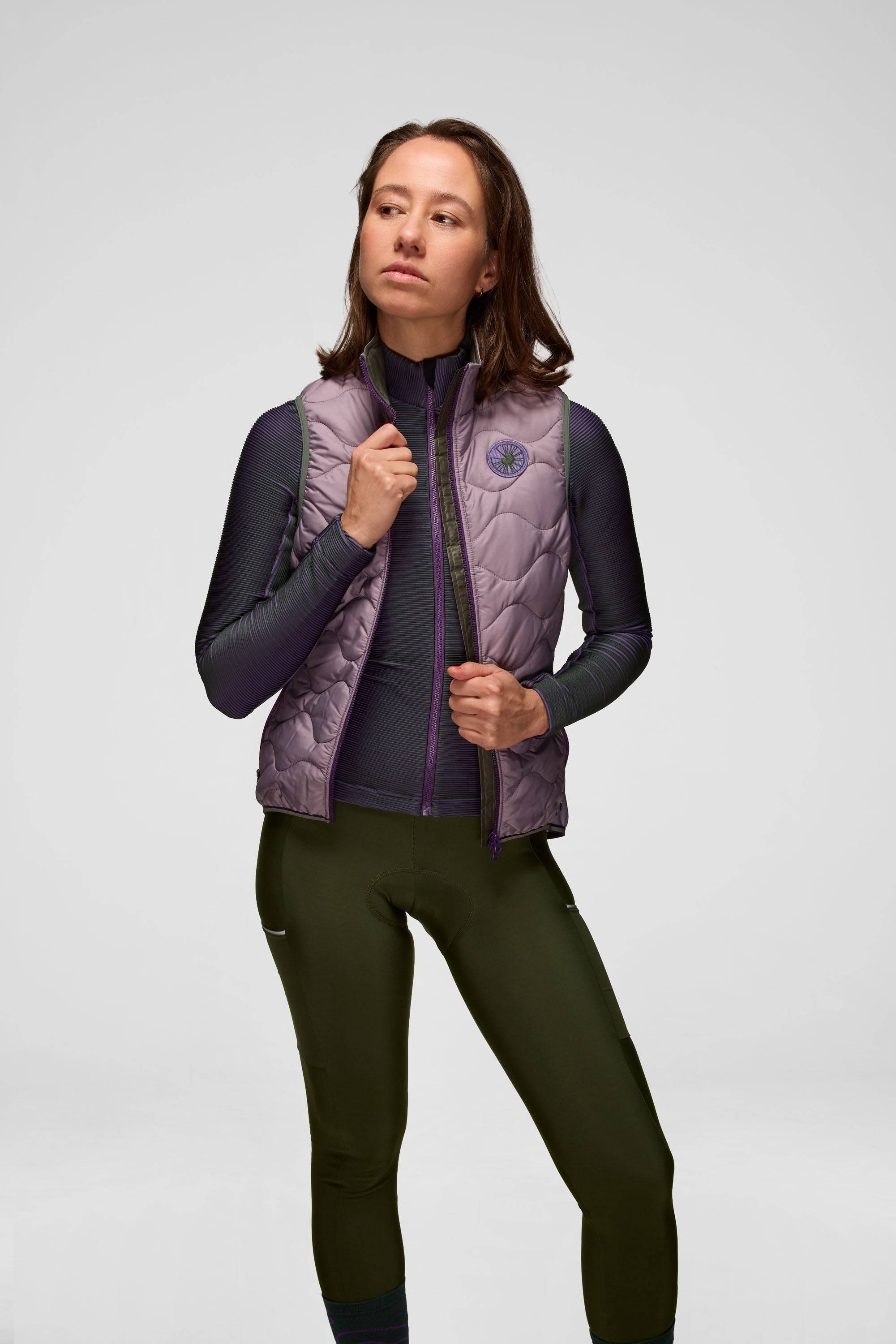 Model is wearing a size XS vest and long sleeve
