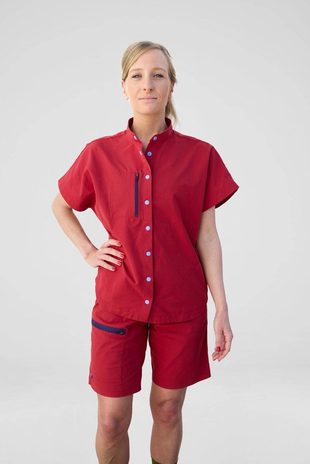 Model is wearing a size S short and blouse