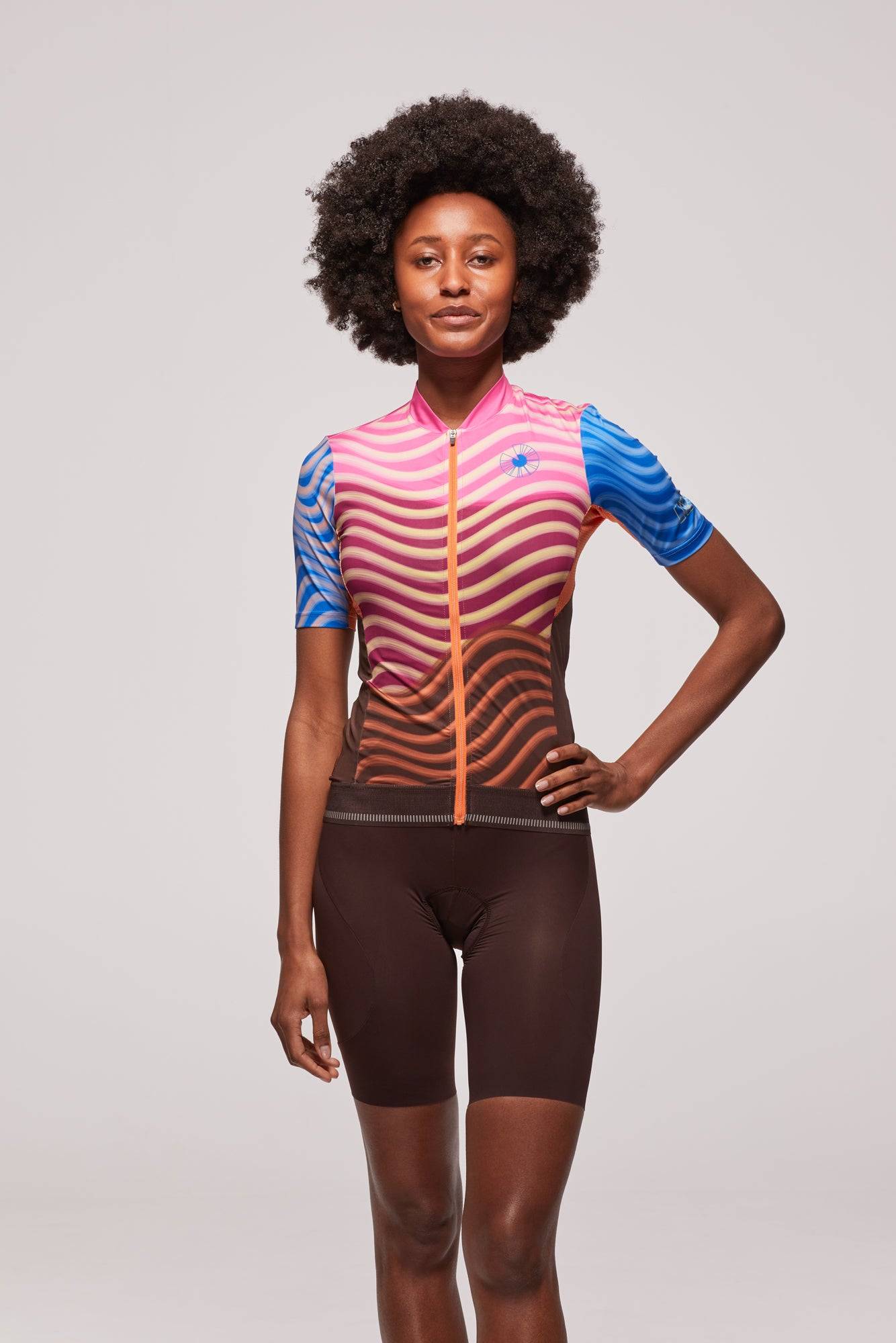 Model is wearing a size XXS Jersey and XS Bib Shorts